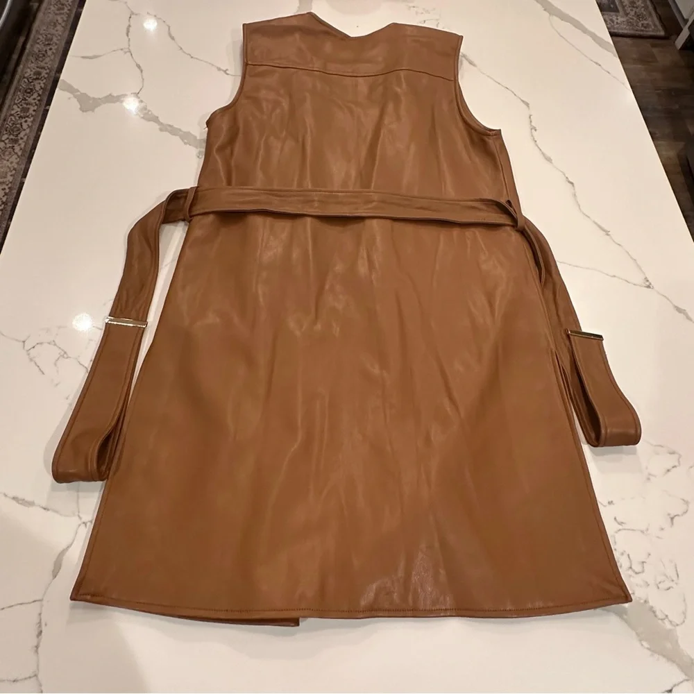 Marc New York Vegan Faux Leather Sleeveless Duster Cardigan Womens Size XS Brown